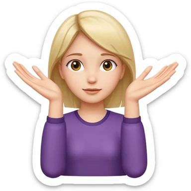 Girl with two hands in front out palms facing upwards and hands in front of her LOWER and her left hand slightly lower than her right hand sticker