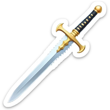 Clash of Clans aesthetic: Cinematic Playful Pixel 3D isometric  Sword Emoji, rendered in a 3D vector-style similar to standard emojis with minimal shading and bold, simplified shapes. A compact, distinct form with signature details, softly glowing with a pixelated adventure charm. Simplified yet unmistakably iconic, highly detailed and consistent, glowing with a soft radiance and high shine. Stylized with a touch of classic pixel-art charm and a soft glowing outline, capturing the essence of a beloved gaming relic with a friendly, playful manner! sticker