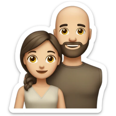 brunette girl (hair mid length, loose) and bald guy with beard, golding hands together sticker