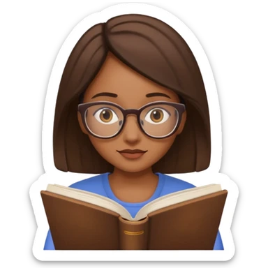 generate a genmoji of a dusky beautiful girl with reading glasses, reading a book sticker