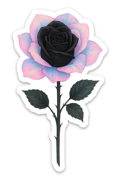 emo black rose with pastel petals, no background sticker