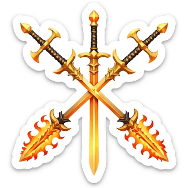Two fiery royal golden swords in a cross sticker