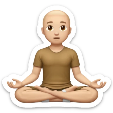 3D emoji style person sitting cross-legged meditating, calm face, centered, soft shadow, white background. sticker