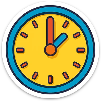 clock showing 1 pm, colorful cartoon style, bold hands, no numbers sticker