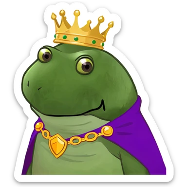 bufo the king wearing a purple cape and gold crown sticker