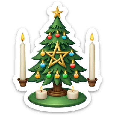 Christmas tree with a pentacle and white candles on the tree sticker
