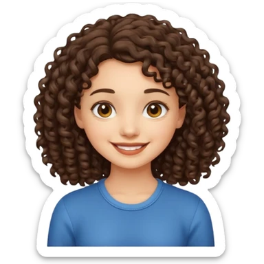 an emoji that describes a cute short curly lolng hair brunette girl sticker