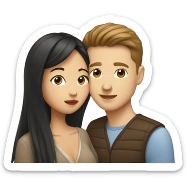 Asian girl and a white guy with brown hair kissing  sticker