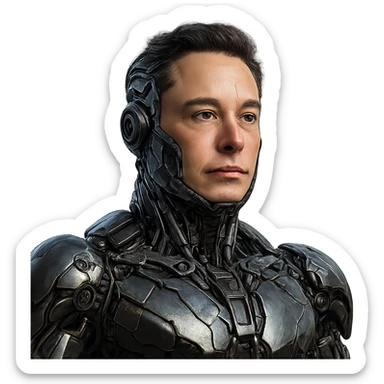 Elon Musk as a futuristic robot, metallic details, sci-fi vibe sticker