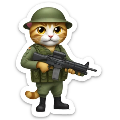 soldier cat with gun sticker