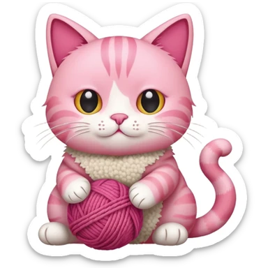 pink cat full body sitting with a wool ball sticker