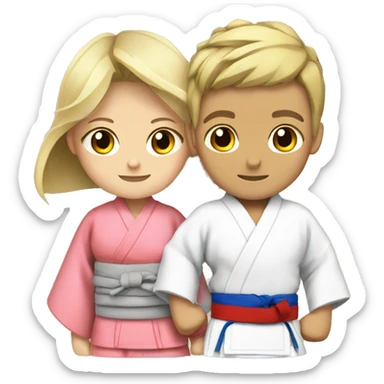 Brunett boy with blonde girl in kimono judo sticker