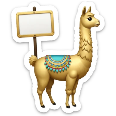 A small golden llama silhouette with a white sign sticker