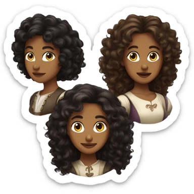 Three musketeers dark women curly long hair sticker
