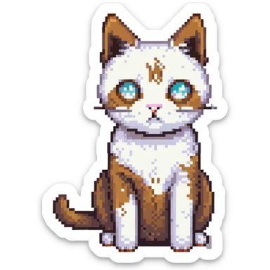 pixel art of a cat wearing a white top with a brown poo stain on it sticker