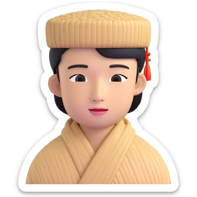 young Asian man with a rice hat sticker