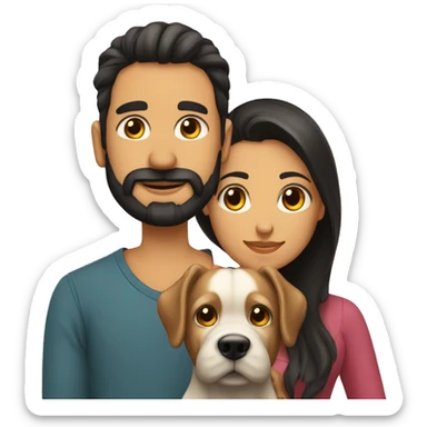 Pareja hombre barba y mujer pelo largo con perro negro  sticker