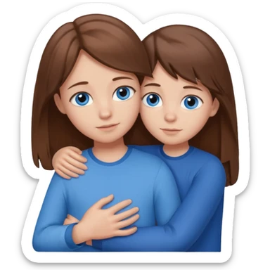 A big sister brown hair, blue eyes hugging her little brother brown hair blue eyes sticker