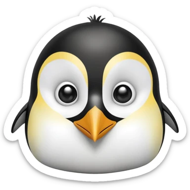 cinematic-cute-emperor-penguin-portrait-emoji,-head-tilted-playfully-and-inquisitively,-with-glossy,-pristine-plumage,-sparkling-eyes-filled-with-curiosity,-simplified-yet-irresistibly-adorable-features, black, large black eyes face, zoomed in sticker