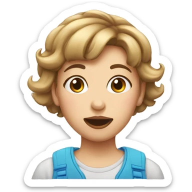 A girl with flip over hairstyle chewing gum sticker