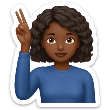 A dark-skinned girl with short, wavy hair raises her right hand 😜 and makes the same emoji movements sticker