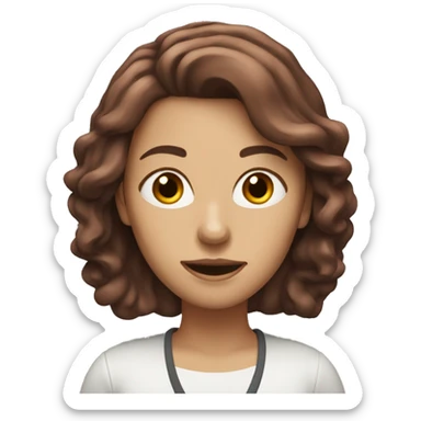 woman with reddish brown hair and microph sticker