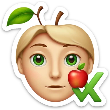 neutral face with a green checkmark and a red X, classic apple emoji style, making a judgment or forming an opinion sticker
