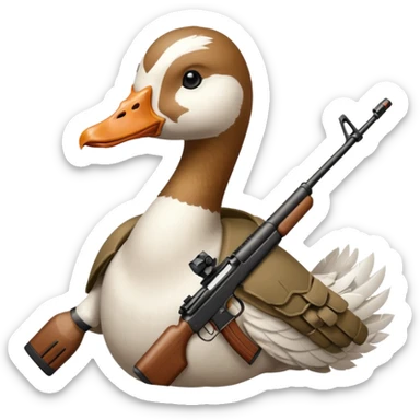 Goose with an automatic rifle sticker