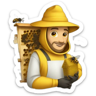 Beekeeper with hive as a har sticker
