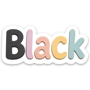 the word 'Black' in soft pastel rainbow quirky handwritten font, kawaii style, no outline, 3D paper-craft effect sticker
