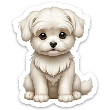 detailed-[Maltese dog]-realistic-full-body-sitting-emoji,-tail-resting-loosely-beside-its-paws,-head-tilted-dramatically, -wavy-[cream white]-fur,-simplified-yet-realistic-focused-features,-highly-detailed,-glowing-with-an-almost-sarcastic-glow sticker
