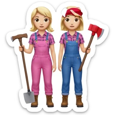 lumberjack blonde woman holding axe pink checked shirt and overalls sticker