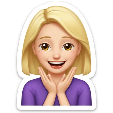 Female with a laughing crying face with hands crossed around neck sticker