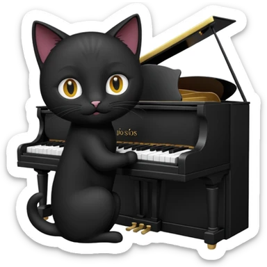 chat de couleur noir  qui joue du piano sticker