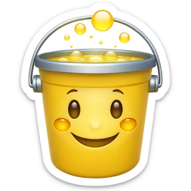 a smiley cute emoji with transparent glowing buckets as eyes that light up, playful sticker