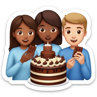 2 girls and 2 guys eating chocolate cake  sticker