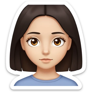 Girl with light medium skintone, dark brown almond eyes, dark below shoulder straight hair sticker