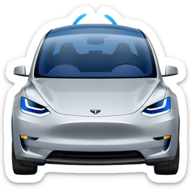 A Tesla Model Y parallel parking with a blue trajectory showing the planned path sticker