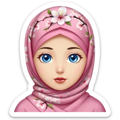Turkish beautiful finish Konya girl blue eyes with cherry blossom floral hijab islamic dress and with Drooling face sticker