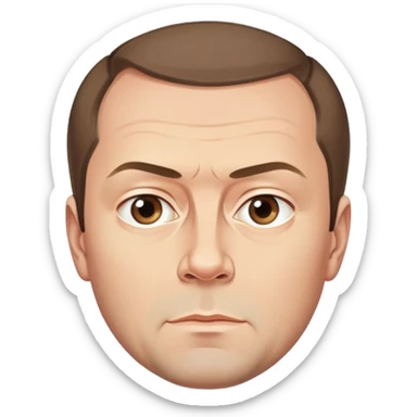 Dmitry Medvedev, round face, bold and simplified iconic facial traits, serious expression, high clarity and polish sticker