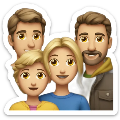 5 person European Family together consisting of 1 Man, 1 Woman and 3 Boys sticker