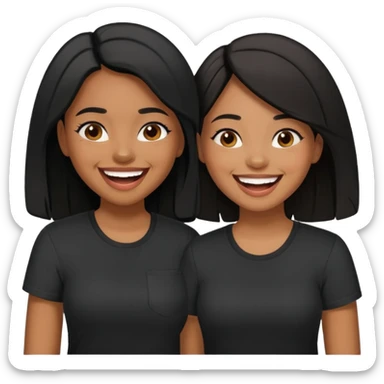 Brown skin colored sisters with not same height with black hair and black shirts having fun with eachother sticker
