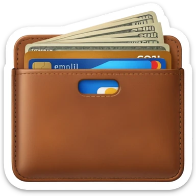 portefeuille marron avec quelques billets et carte bancaire sticker