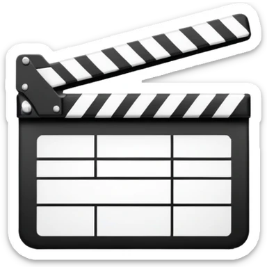 ultra simplified movie clapper with black and white colors, two simple rectangles with a diagonal line sticker
