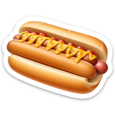 Cinematic classic hot dog, nestled in a soft toasted bun, drizzled with mustard and ketchup, juicy and flavorful, warm golden tones, ultra-detailed and mouthwatering. sticker
