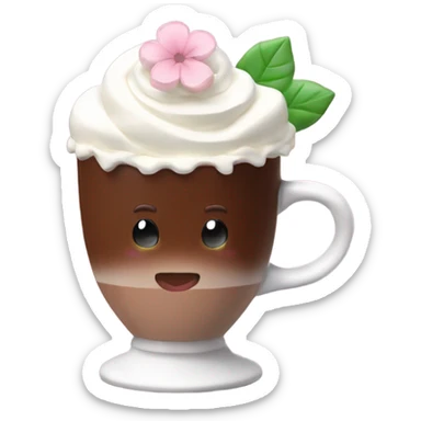 Hot chocolate with pale pink flower and whipped cream sticker