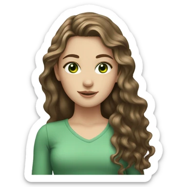 white girl with long wavy brown hair with very green eyes sticker