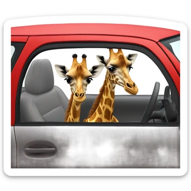 two giraffes driving a red suzuki swift car sticker