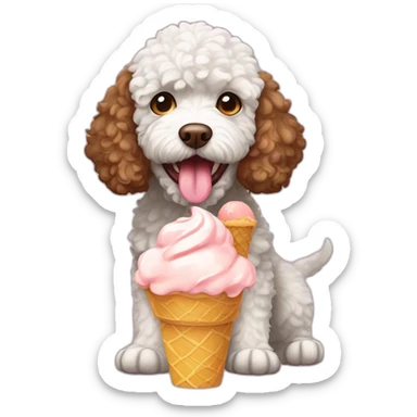 A Lagotto Romagnolo eating ice cream sticker