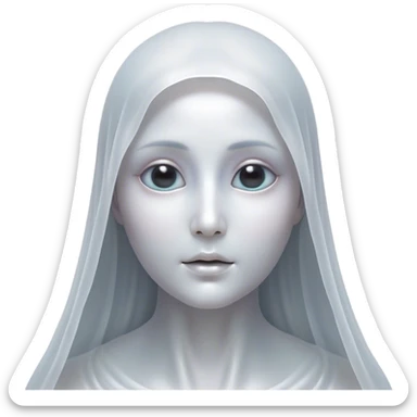 Cinematic Noble Ghost Portrait Emoji, Ethereal and dignified, with a flowing, translucent form in silvery-white hues, wispy and majestic, and a calm, otherworldly expression with deep, thoughtful eyes, simplified yet sophisticated features, highly detailed, glowing with a soft, spectral radiance, high shine, exuding regal mystery and quiet authority, with a soft glowing outline that captures the essence of a ghostly guardian drifting from another realm! sticker